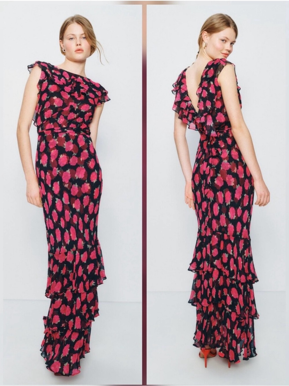 Rixo Rio Vintage Rose Women’s Pink Floral Ruffle Maxi Dress NWT Size M